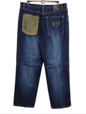 VTG Outkast 40x34 Blue Jeans Yellow Stitch Graffiti Back Pocket Hip Hop Y2K NWT